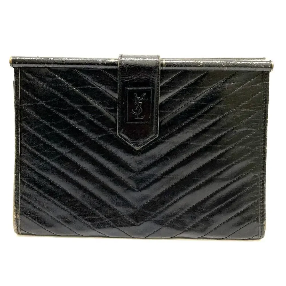 Yves Saint Laurent Clutch Bag Black Ysl #240726Y22B - Picture 1 of 10